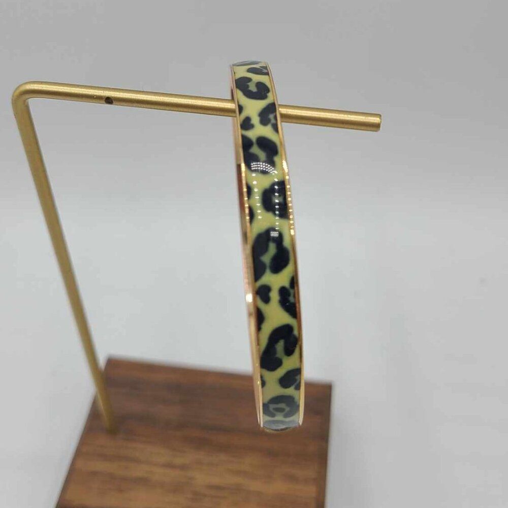 J Crew Enamel Leopard Print Gold Tone Narrow Bangle NWOT!